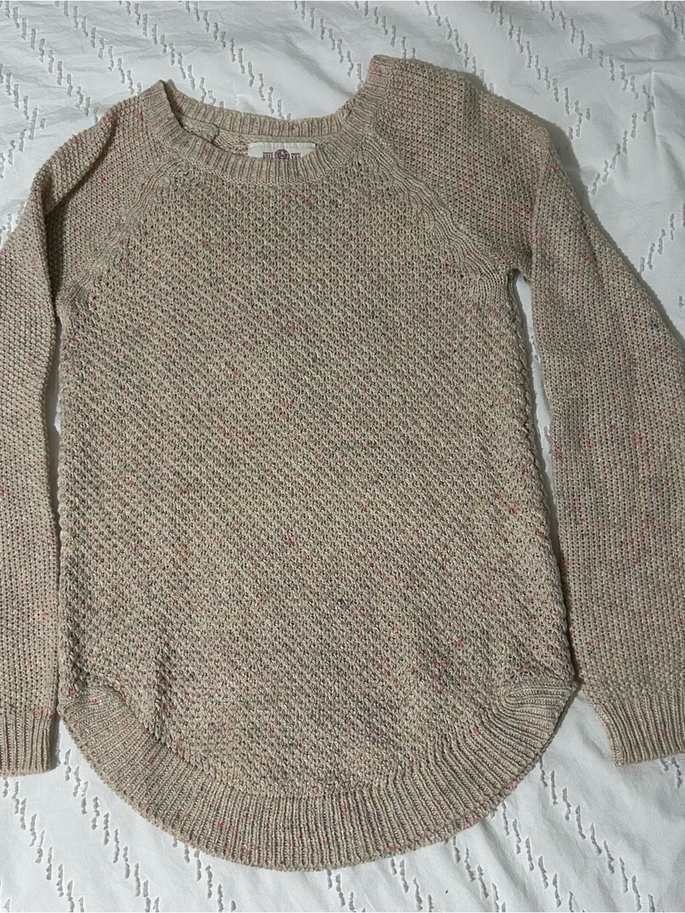 SO Women’s Perfect Pullover Sweater Flecked Knit Lightweight Cream Oatmeal Jr XS